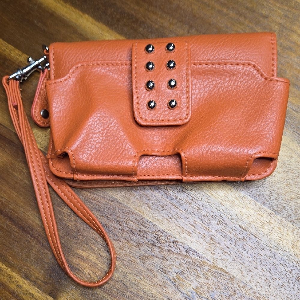 Studded Zippy‎ Wallet, Orange, 5.5" x 3.5"